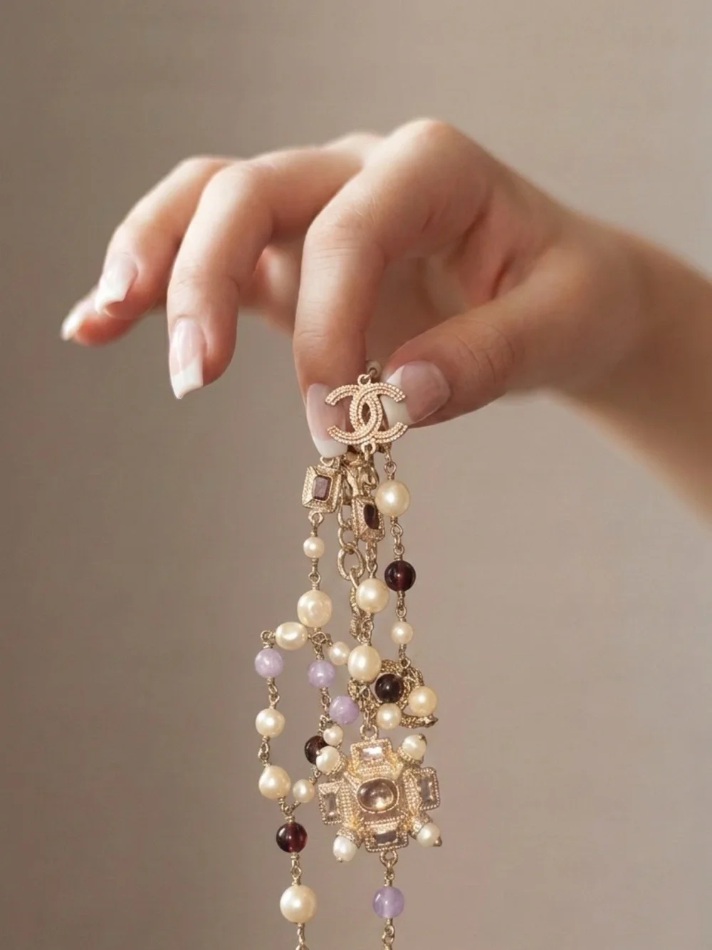 CHANEL Gold-Plated Multi-Color Pearl and Gemstone Long Necklace